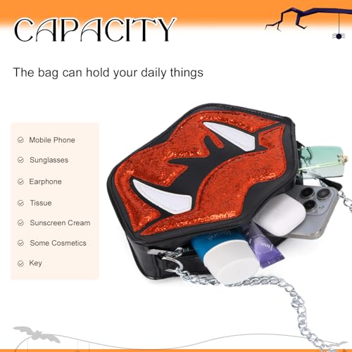 SUKUTU Lip Shaped Shoulder Bag for Women Novelty Funny Halloween Purse Devil Fangs Mouth Crossbody Bag3