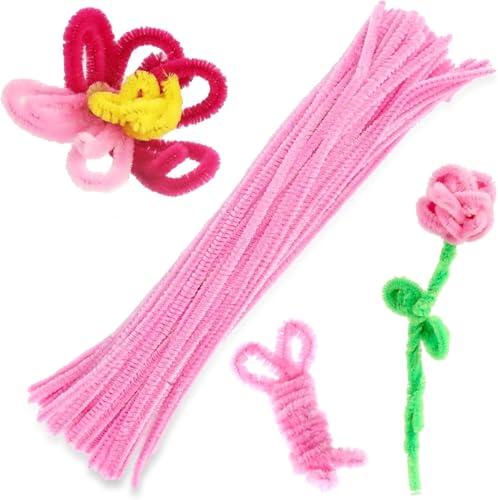 Image of 100Pcs Pipe Cleaners Craft Set | Chenille Stem Fuzzy Sticks DIY Craft Supplies for Art Projects Activities, Decorations, Flower Making, Modeling & Sculpting (Pink)