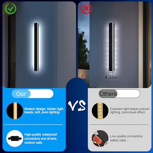 Image of Modern Outdoor Lights - 47.3inch Outdoor Exterior Linear Sconce Black Patio Wall Light Fixtures, Long Strip Wall Lights Fixture Outside for Garage, House