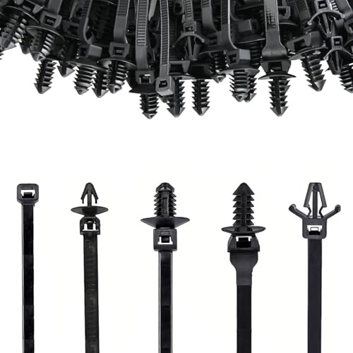 160 pièces serre-câbles universels pour support de voiture, 5 tailles de serre-câbles noirs en nylon, à enfoncer, robustes, pour automobile, construction, regroupement de câbles intérieurs (160)