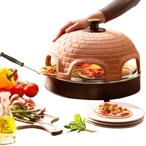 Emerio Pizzaofen, PIZZARETTE das Original, 1 handgemachte Terracotta Tonhaube, patentiertes Design, für Mini-Pizza, echter Familien-Spaß für 6 Personen, Terracotta Orange / Schwarz, PO-115984 Cover
