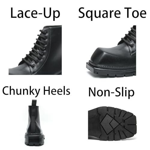 Mens Retro Leather Lace-Up Chunky Heels Chukka Ankle Boots Casual High-Top Non-Slip Square Toe Dress Shoes for Walking Formal Business4