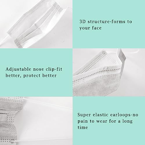 Image of Borje White Disposable Face Masks 100 Pcs White Face Mask 3 Ply Protection Masks