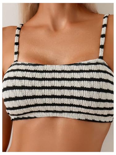 SOLY HUX Women's Striped Smocked Swimsuit Spaghetti Strap High Waisted Bikini Set Bathing Suit Vacation Outfit4