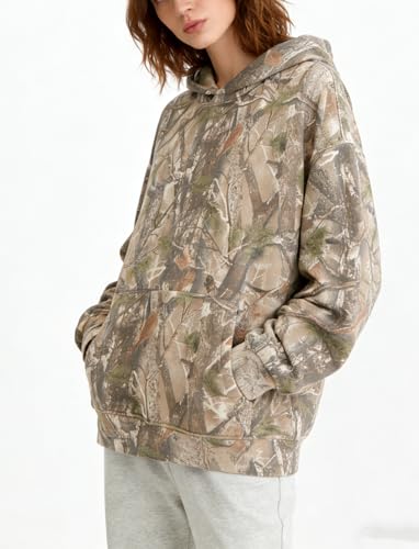 Image of Dsewpaur Camo Hoodie For Women Oversized Long Sleeve Drop Shoulder Fleece Hooded Sweatshirt Pullover With Pocket Outfits