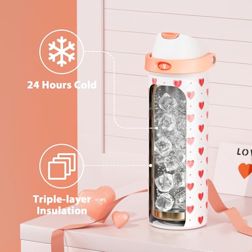 Image of 24 oz Valentine's Day Water Bottle: Meoky Stainless Steel Water Bottle with Straw and Spout Lid - Leak Proof, Cold for 24 Hours, Fits in Car Cup Holder, BPA-Free for Her Women Girls, Amora