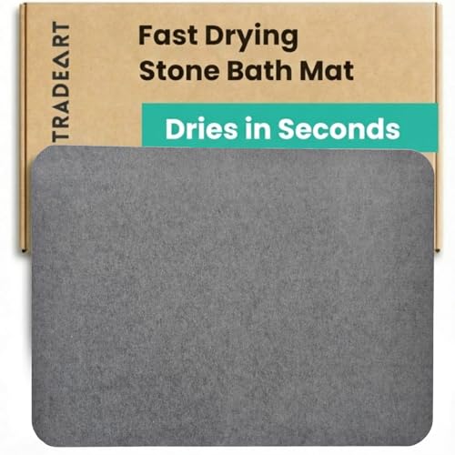 Image of Stone Bath Mat | Diatomaceous Earth Non-Slip Quick Drying Bathroom Floor Mat | Super Absorbent Bathtub & Shower Mat | Odor Free, Safe & Clean for Bathroom & Kitchen (Dark grey, 29.5 x 39.5 cm)