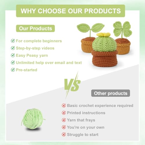 Image of Autglint Potted Plant Crochet Kit for Beginners, Learn to Crochet Starter Kit with Pre-Started Yarn & Easy-to-Follow Video Tutorials, DIY Amigurumi Animal Kit for Adults Kids Gift