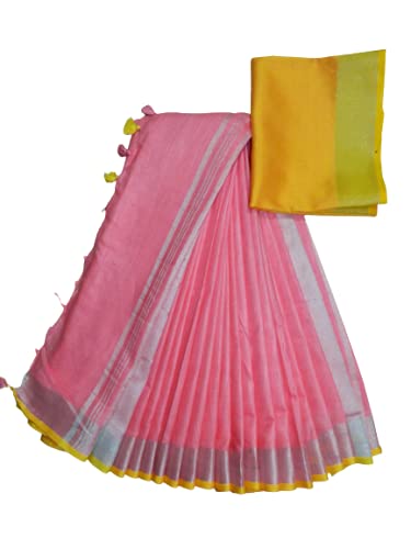 Silk Zone Jeevika Linen slub saree with Contrast blose