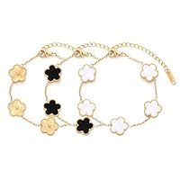 LIUYIDM Kleeblatt Armband 3 Stück Goldener Fünfblättriger Kleeblattschmuck Armbänder Gold Elegante Accessoires Gold Armband, Glückssymbolgeschenke für Den Alltag, Geburtstage, Hochzeiten (Drei Farben)