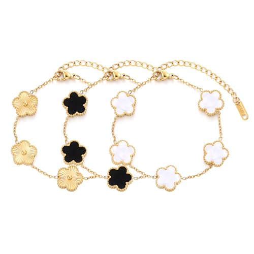 LIUYIDM Bracelet Trefle Bijoux 3 Pièces en Trèfle à Cinq Feuilles Dorés Bracelets Trefles Accessoires élégants Trefle a 4 Feuilles Bijoux, Cadeau Symbole...