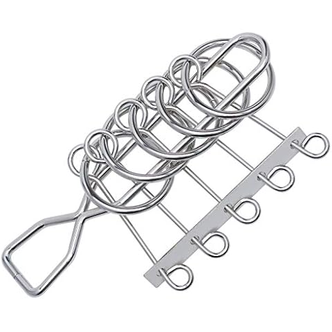 KAILIMENG 5 Linked Rings Metal Puzzle - Hard Sequential Movement Puzzle - Brain Teasers Mind Game for Adults and Kids - Classical Trick IQ Toy (Length 4.5 Inches) Cover