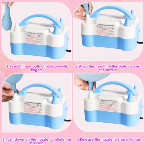 Inflador eléctrico de globos con doble boquilla y herramienta para atar - Inflador portátil para fiestas, revelación de género, baby shower, festividades miniatura 3