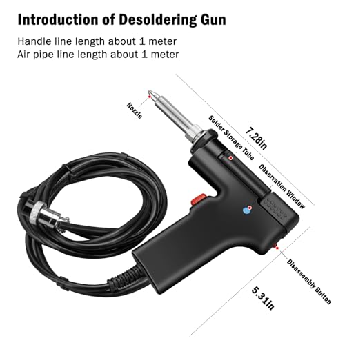 Image of Desoldering Gun, 120W Electric Solder Sucker, Strong 80kPa Suction, Variable Temp Control (536F - 896F), Dual-Column Vacuum Pump, Single-Handed Operation for Electronics and Industrial Use