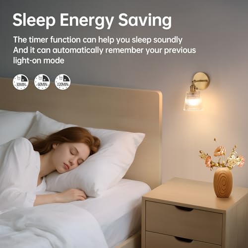 Image of Shenmoyl Vintage Battery Operated Wall Sconce with Transparent Stripe Glass Lampshade Rechargeable Battery Powered Wall Light with Remote Control for Bedside Bedroom Doorway