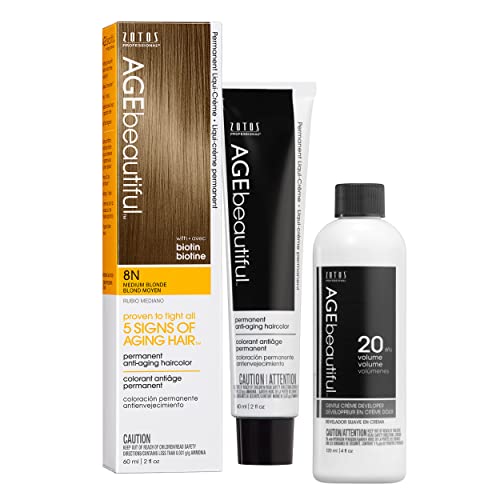 Image of AGE beautiful Permanent Hair Color Cream, 100% Gray Coverage Hair Dye with Biotin Anti-Aging Formula for Fuller, Thicker Hair, Professional Salon Quality