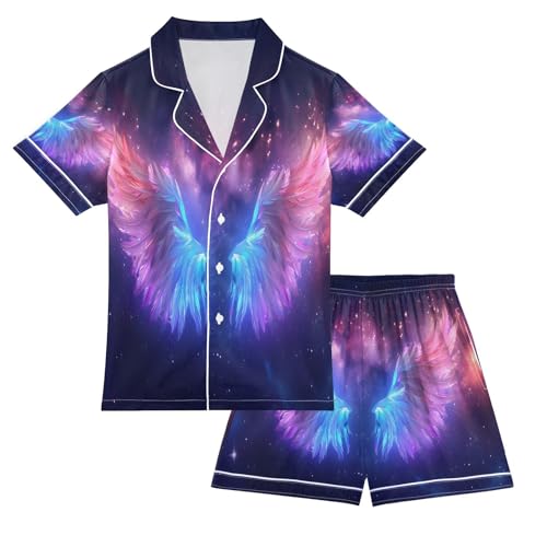 senya Pajama Sets Silky Button Down Nightwear Sleepwear Size 5-14 Years Pink Blue Purples Wings