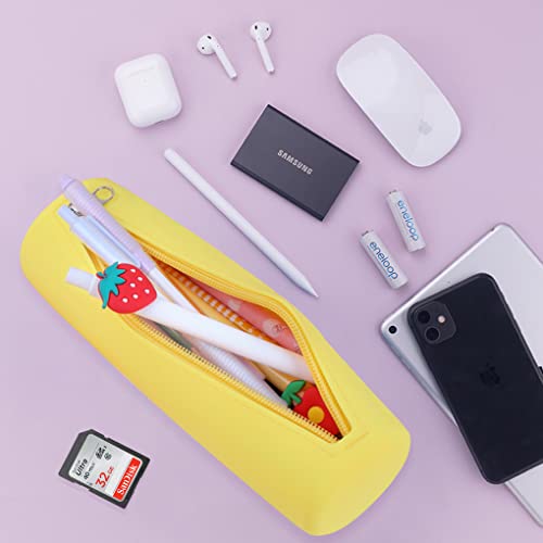 Image of Oyachic Small Slim Pencil Case Pen Pouch Aesthetic Estuche para Lapices Silicone Pencil Pouch Cute Pen Bag with Zipper Organizer for Women