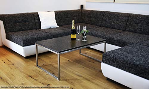 Couchtisch Stein grau Madrid Naturstein Juparana India, 80 x 80 cm, Höhe 35 cm, Design Wohnzimmertisch Edelstahl Granit Marmor, Couch Tisch – Bild 3