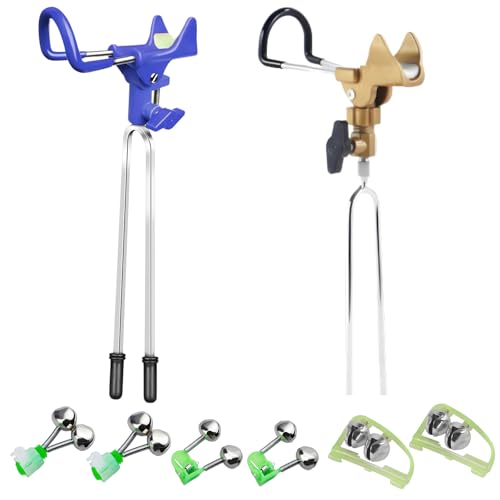 Two-Piece Fishing Rod Stand Set (Including 6 Alarm Bells),360-degree Adjustable Shore Fishing Ground Plug