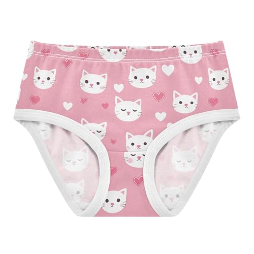 Wusikd White Cat Girls' Underwear Cotton Pink Hearts Girls Briefs Soft Toddler Underwear 2T