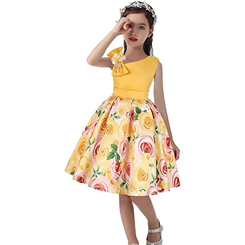 Cichic Vestidos de niña vestidos de fiesta elegantes niños princesa vestido niños boda cumpleaños vestido de niña de flores vestido formal, amarillo, 7-8 Años