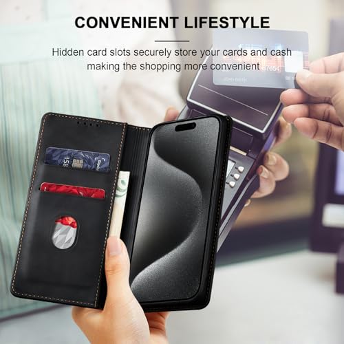 Image of Jasonyu Flip Wallet Case for iPhone 15 Pro Max,Black