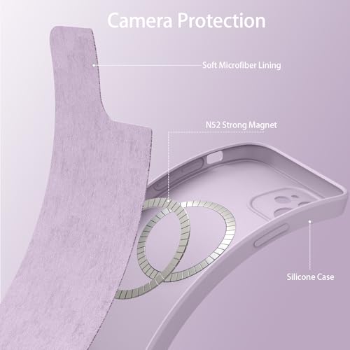 Image of Meliya Magnetic Case for iPhone 12mini Phone Case with MagSafe, Camera Protection Ultra Slim Shockproof Bumper Liquid Silicone Case with Microfiber Lining,Grass Purple