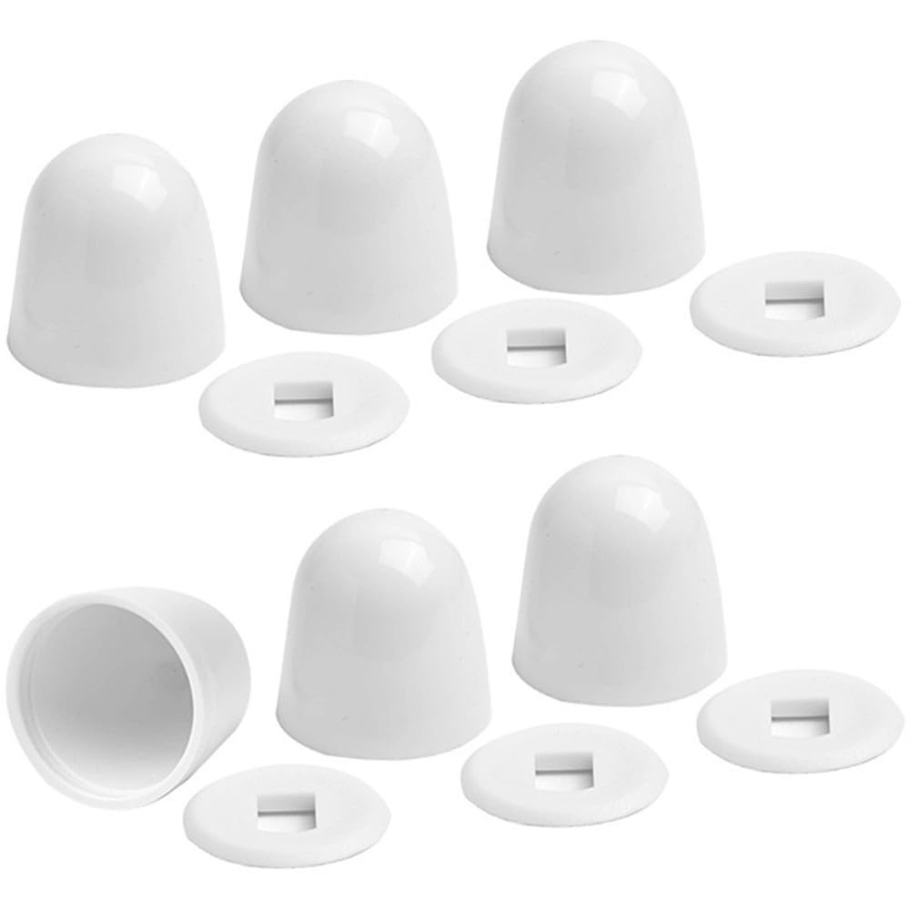 Tongman White 6Packs Universal Toilet Bolt Caps, Round Plastic Push-On Toilet Bowl Bolt Caps Covers, With Extra Washers For Easy Installation,1.45 Inch Height,