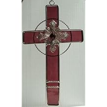 Artist Unknown Stained Glass Cross with Filigree - Mauve