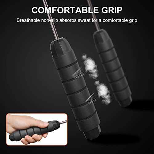 Image of Firschoie Skipping Rope, 3M Adjustable Length, Non-Slip Soft Foam Grip for Fitness Resistance Weight Loss Aerobic Exercise, Suitable for Kids and Adults(Black)