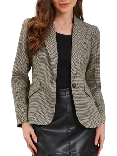Allegra K Plaid Business Blazer for Women's Houndstooth Lapel Collar One Button Work Office Suit Jacket