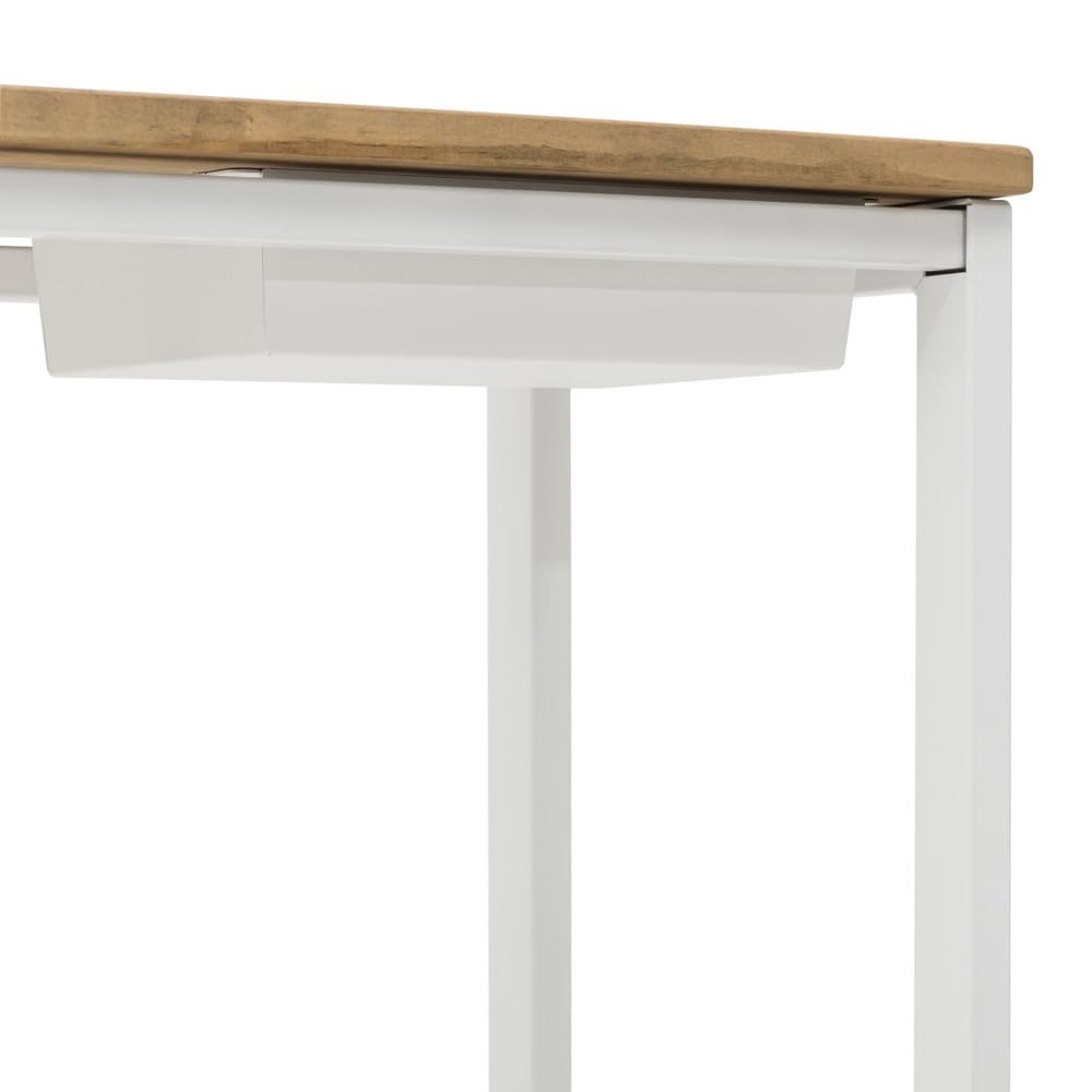 BOX FURNITURE Recibidor con Bandeja Oculta, Blanco, 78x30x80 cm, Acero Lacado y Madera Maciza, Acabado Envejecido, Fabricado en España