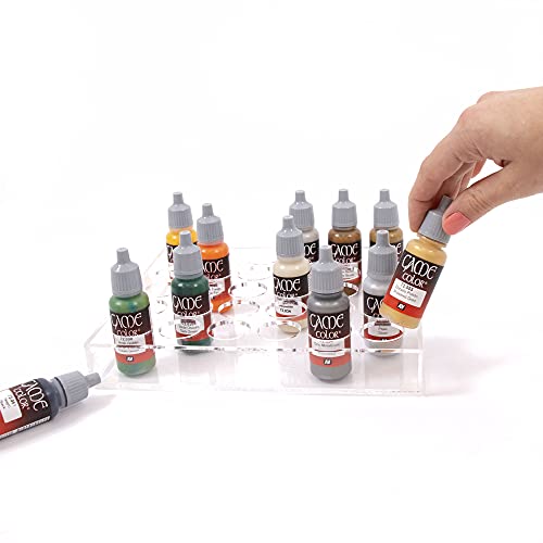 Image of Craftelier - Paint Stand or Organiser Tray for Alcohol-based Inks with 25 Paint Jars O 2.5 cm (8 inch x 7 inch x 1.2 inch) | Transparent Colour - Dimensions Approx. 20.3 x 17.7 x 3.1 cm (8 inch x 7 inch x 1.2 inch)