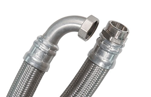 SFX® Panzerschlauch 150cm DN19-3/4 Zoll AG x 3/4 Zoll ÜM mit 90 Grad Bogen Edelstahl Umflechtung Flexschlauch 1500mm