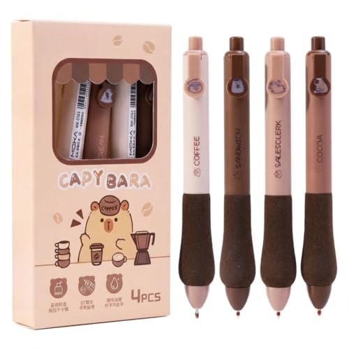 Image of FunBlast Capybara Kawaii Gel Pen Set - (Pack of 4) Cute Coffee Theme Pens with Soft Sponge Grip, 0.5mm Smooth Writing Pens for School, Office, Gifts & Stationery Lovers (Blue Ink)