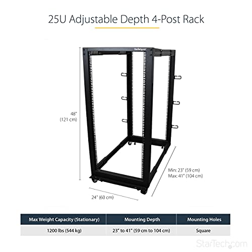 image for StarTech.com 4-Post 25U Mobile Open Frame Server Rack, 19in Network Ra