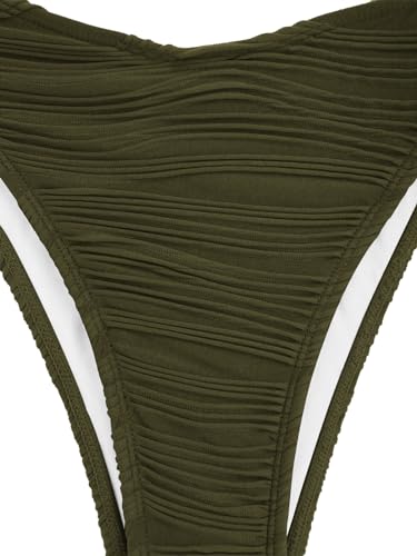 Image of ZAFUL Women Strapless Textured Bandeau Bikini 2 Piece Swimwear Cheeky Solid Lace up Bathing Suits