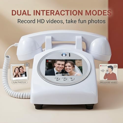 Image of RetroVox Video & Audio Guest Book Wedding Phone Guestbook Creative Easy to Use & Fun Engagements Anniversaries Baby Showers Graduation (C White)
