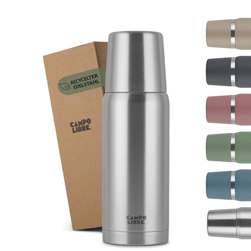 Campo Libre. Jaco® Thermoskanne 1L, 750ml, 500ml I Thermos mit Becher I Unsere Thermosflasche mind. 24h heiß I Isolierkanne mit Doppelwandisolierung ist zu 100% auslaufsicher & recycelter Edelstahl