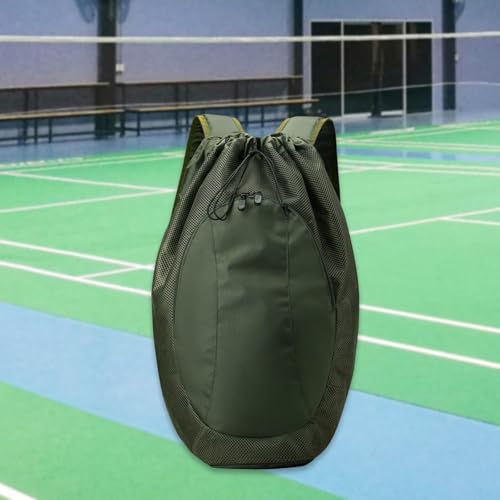 Drawstring Backpack with Mesh Compartment Nylon Sports Gym Bag Badminton Racket Bags for Dance Travel Swimming Women Men, Green2