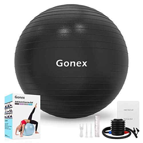 Gonex Balón de Ejercicio Pelota de Equilibrio para Yoga Fitness Pilates Deportes Gimnasio (55-75cm), Bola Antideslizante Soporta 2200lbs, Bomba y Guía Incluida Mejorar Postura, Ø 55cm Negro