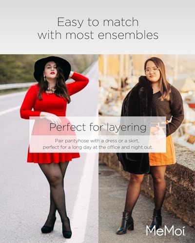 Image of MeMoi Plus Size Curvy Control Top Pantyhose for Women, Back Seam Cuban Heel Pantyhose, Lightweight Womens Stockings - 1X-7X