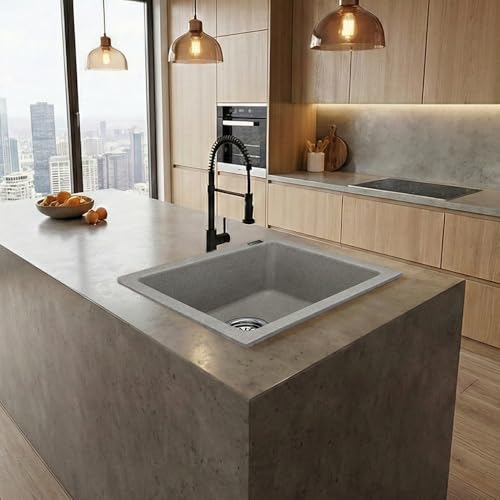 Image of JAYKO Quartz Acrylic Kitchen Sink for Modular Kitchen | Granite Finish, Scratch & Heat Resistant | Easy to Clean & Stylish Sink for Home (UBR, 16x18in)