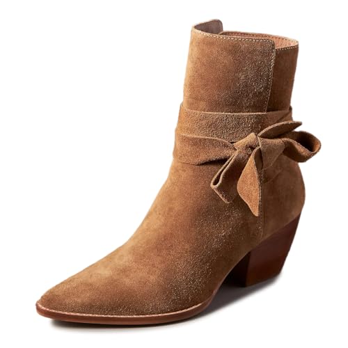 Milooey shoes Women's Almond Toe Ankle Boots Stacked Chunky Heels Ankle Strap Bowknot Short Booties Casual Daily Shoes Size 4-16 US