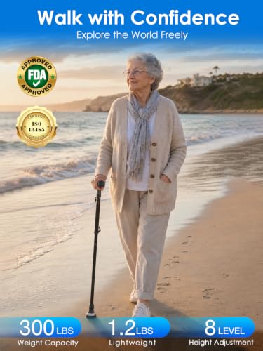Image of WHLICKS Walking Cane for Men & Woman,Foldable Heavy Duty Cane | 300-lb Capacity,Ergonomic Grip,All Terrain Tip, Adjustable ,Collapsible ,Lightweight, Walking Sticks for Seniors & Adults