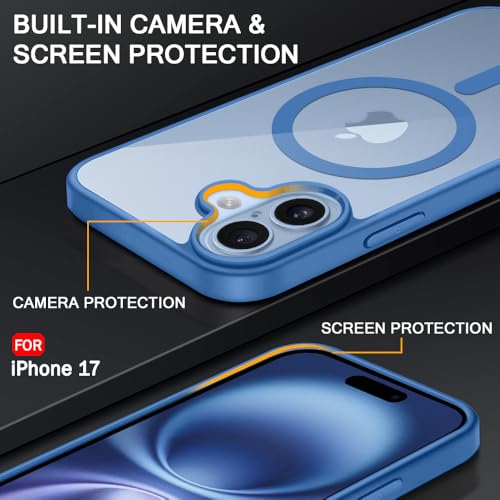 Image of TheGiftKart Ultra-HybridShockproof Back Cover Case for iPhone 17 Compatible with MagSafe | 360 Protection | Crystal Clear Hard Back Cover for iPhone 17 (PC & TPU, Transparent Clear Back, Blue Sides)