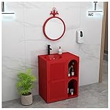 Bathroom Sink Cabinet, Modern Freestanding Vanity Unites Wash Basin, Industrial Wrought Iron Bathroom Pedestal Sinks, Floor Standing Under Sink Vantiy(C-with Mirror)