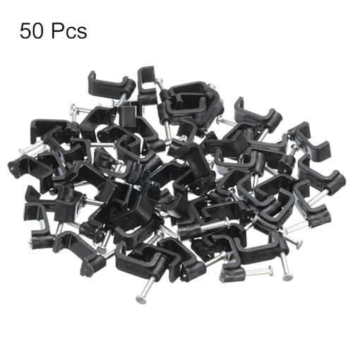 uxcell 50 piezas clips para cables con clavos de acero 12 mm para organización y sujeción de cables, negro miniatura 3