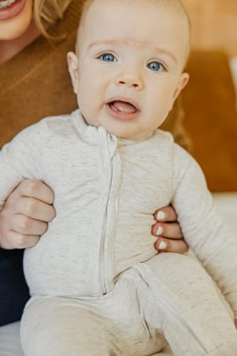Image of Copper Pearl Zip-Up Footie Baby Pajamas - Soft Newborn Onesies for Boys & Girls, Tag-Free with Two-Way Zipper Baby Sleepers for Newborn - 24 Months, Oat